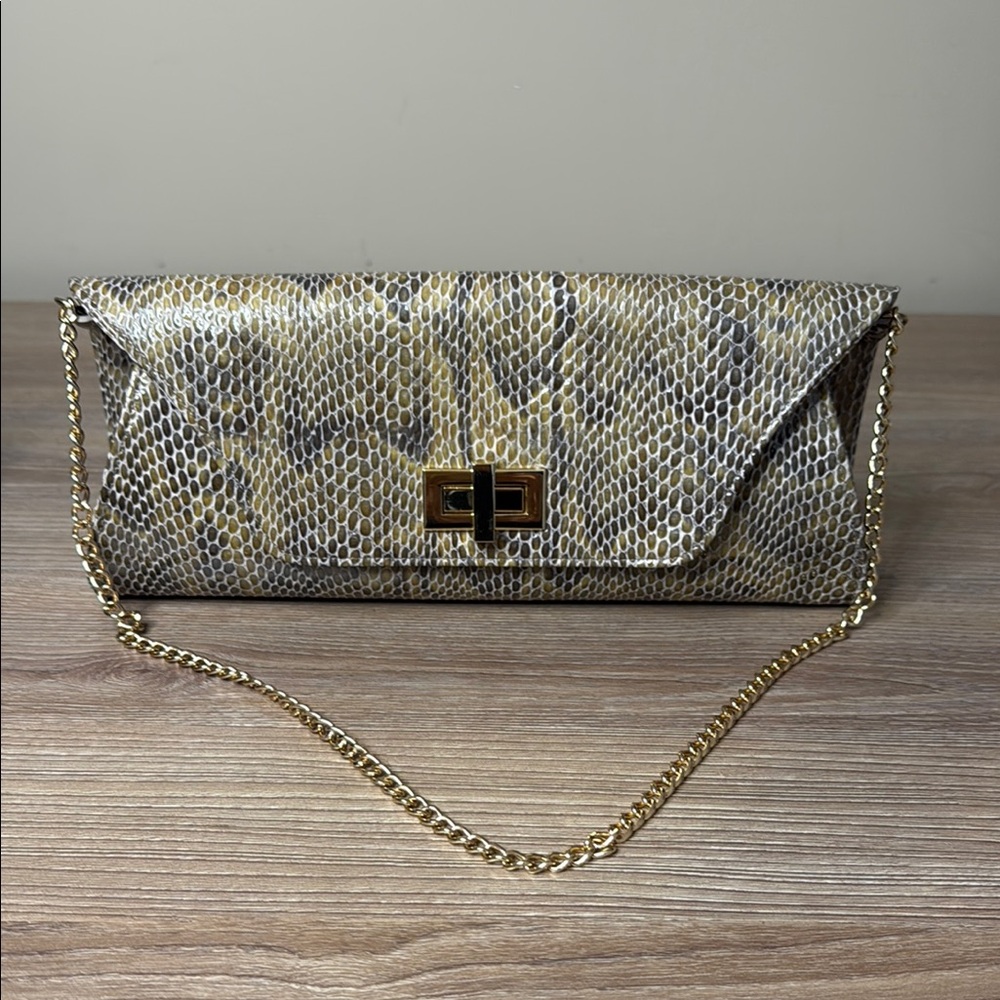 Marmi snake print shoulder or clutch bag with gold chain